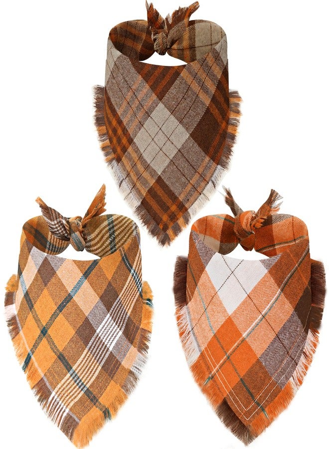 Bolake Fall Dog Bandanas 3 Pack Thanksgiving Costumes with Tassels Edges Classic Plaid Adjustable Triangle Accessories Scarf for Small Medium Large Dogs Pets - Image 1